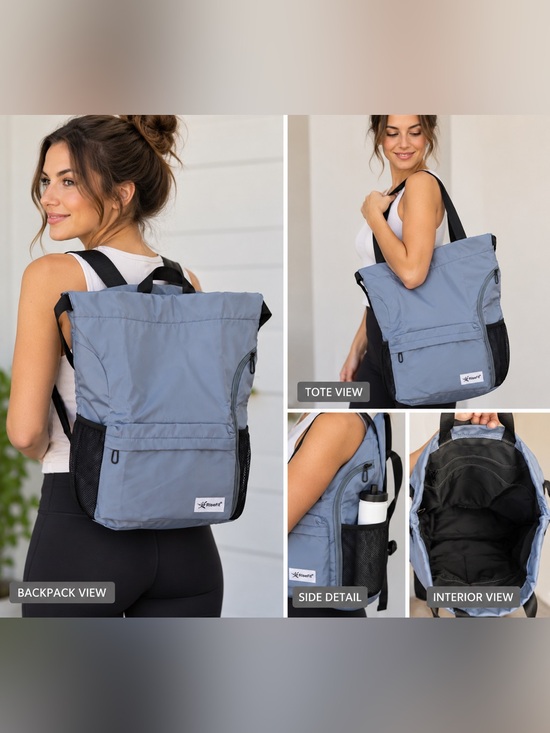 Risefit Handbags - Riselift Large Gym Workout Backpack Tote Travel Bag Blue/Gray NWTS